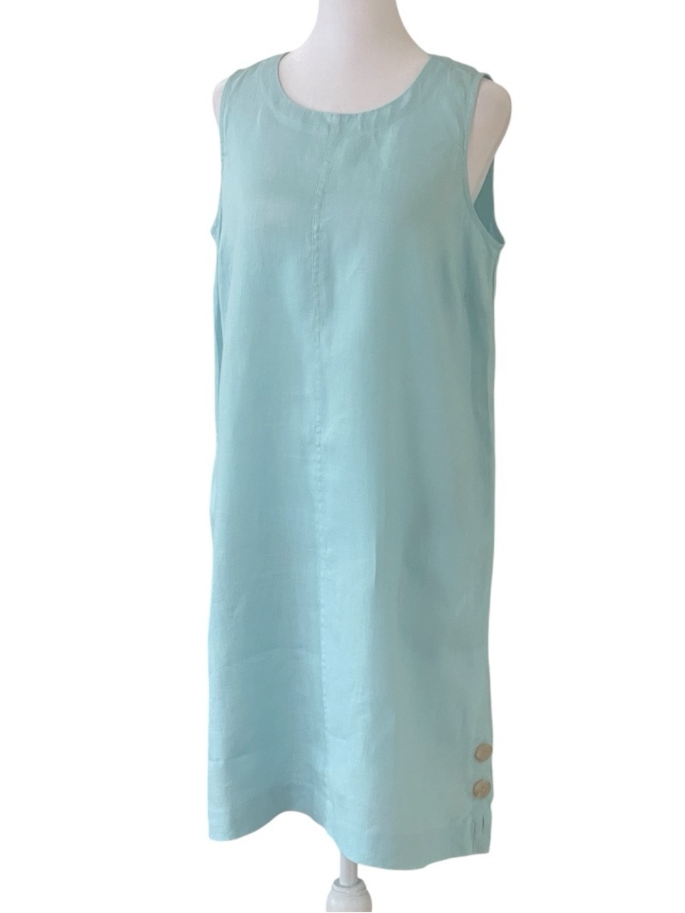 J. Jill Love 100% Linen Light Aqua/Mint Sleeveless Shift Dress Sz S Pockets - Picture 4 of 11